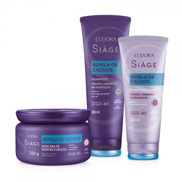 Combo Siàge Revela Os Cachos: Shampoo 250ml + Condicionador 200ml + Máscara Capilar 250g