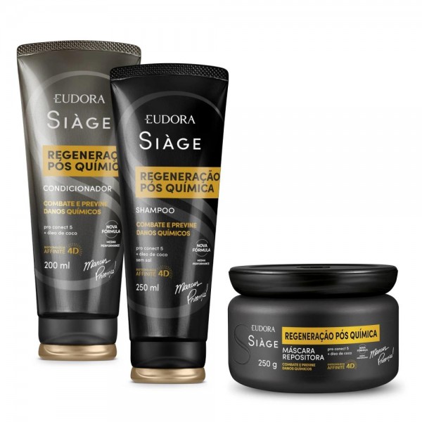 Combo Regeneração Pós Química: Shampoo 250ml + Máscara 250g + Condicionador 200ml