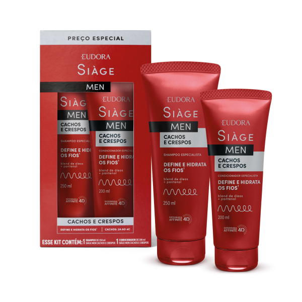 Combo Siàge Men: Condicionador Cachos e Crespos 200ml + Shampoo Cachos e Crespos 250ml