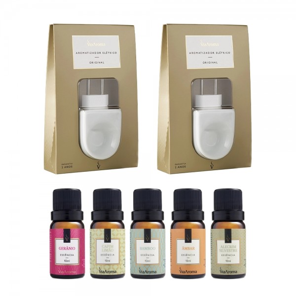 Kit 2 Aromatizadores Elétricos + 5 Essências Sortidas 10 ml