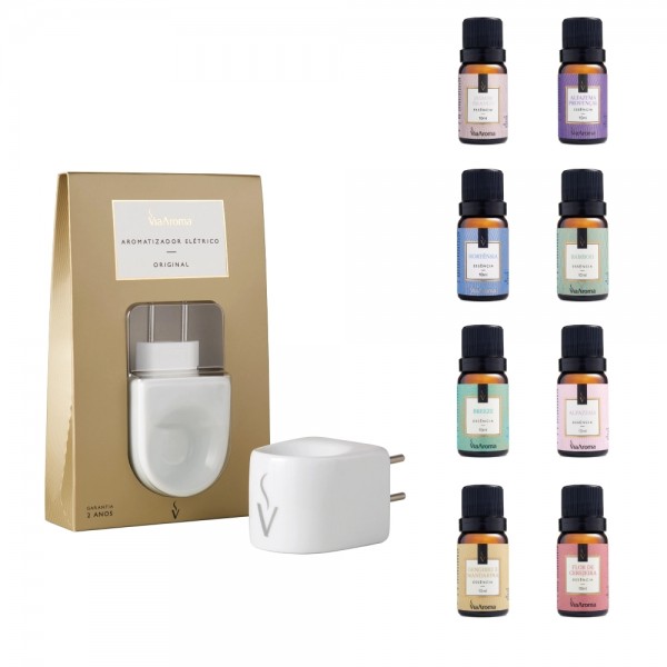 Kit Aromatizador Elétrico + 8 Essências Sortidas 10 ml