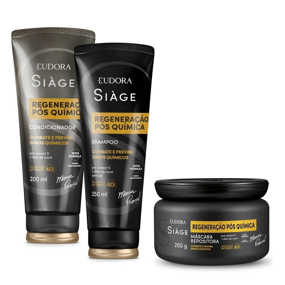 Combo Regeneração Pós Química: Shampoo 250ml + Máscara 250g + Condicionador 200ml