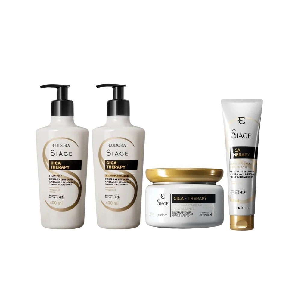 Combo Cica-Therapy: Shampoo 400ml + Condicionador 400ml + Máscara Capilar 250g + Leav-in 100 ml