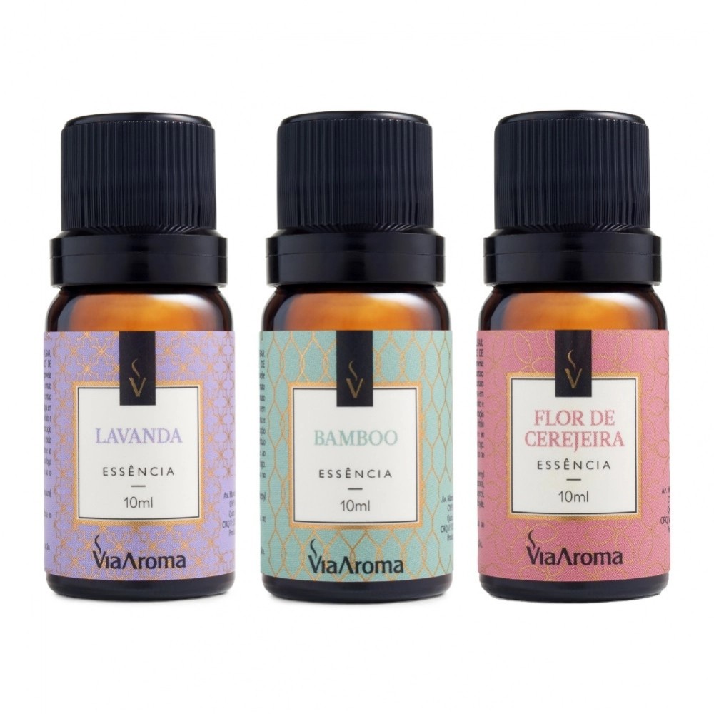 Kit 3 Essências Via Aroma - Bamboo, Flor de Cerejeira, Lavanda